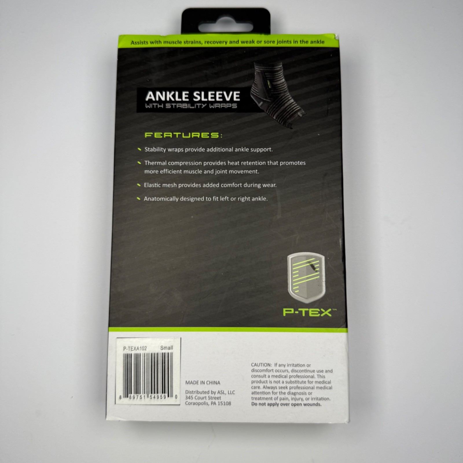 P-TEX Ankle Sleeve w/ Stability Wraps Support Brace – Small & Large – Black NEW