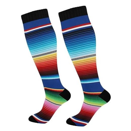 Nander Mexican Serape Blanket Stripes Compression Socks 21-22 Mexican Style
