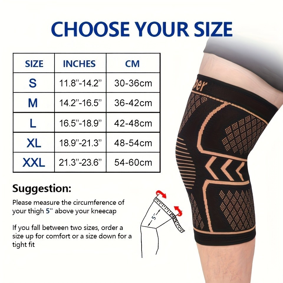 2 Pack Copper Compression Knee Sleeves Elastic Breathable Sports Support