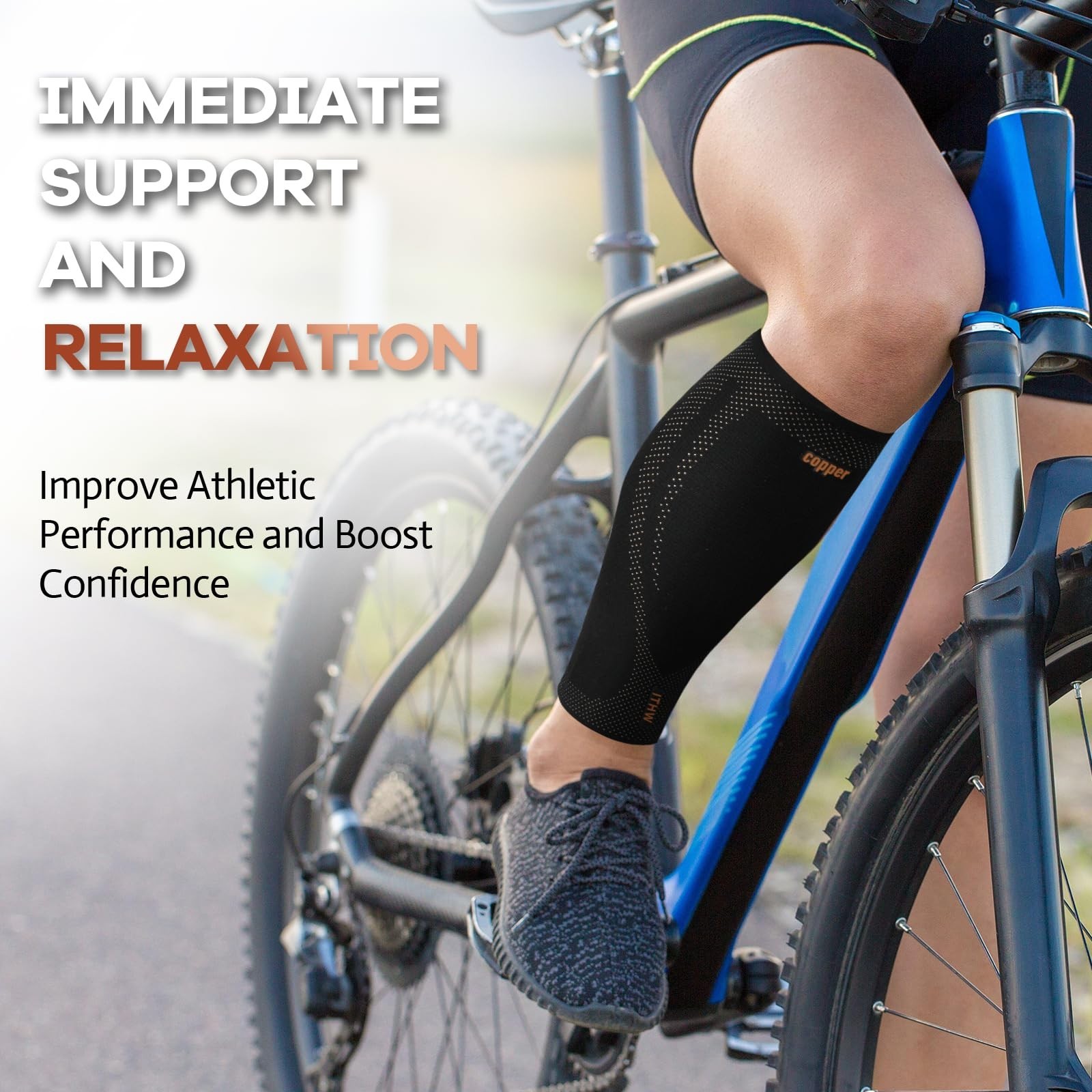 High Stretch Copper Calf Compression Sleeves for Runners & Travel | Anti-Slip, B