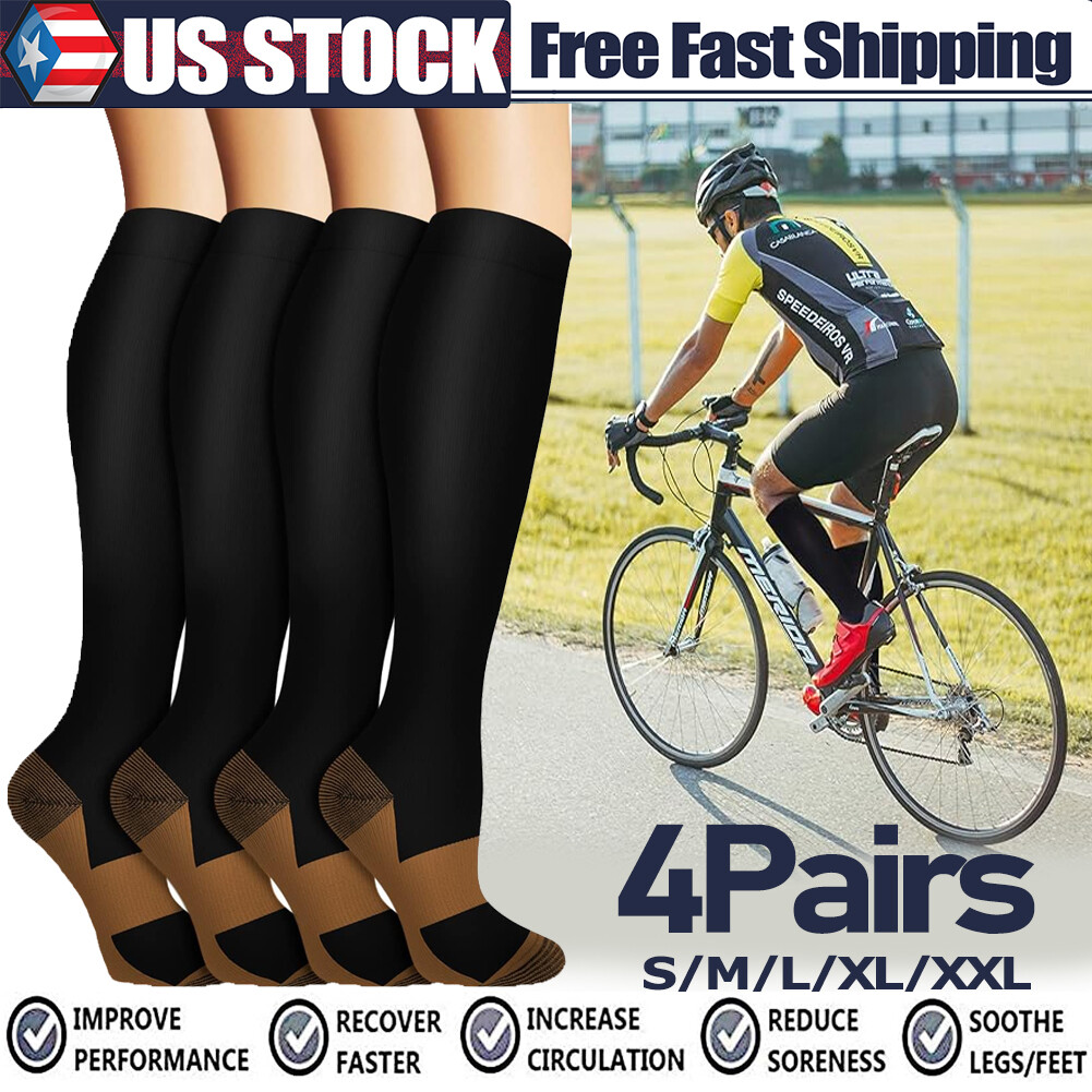4 Pairs Copper 20-30mmHg Compression Socks Pain Relief Support Stockings Unisex