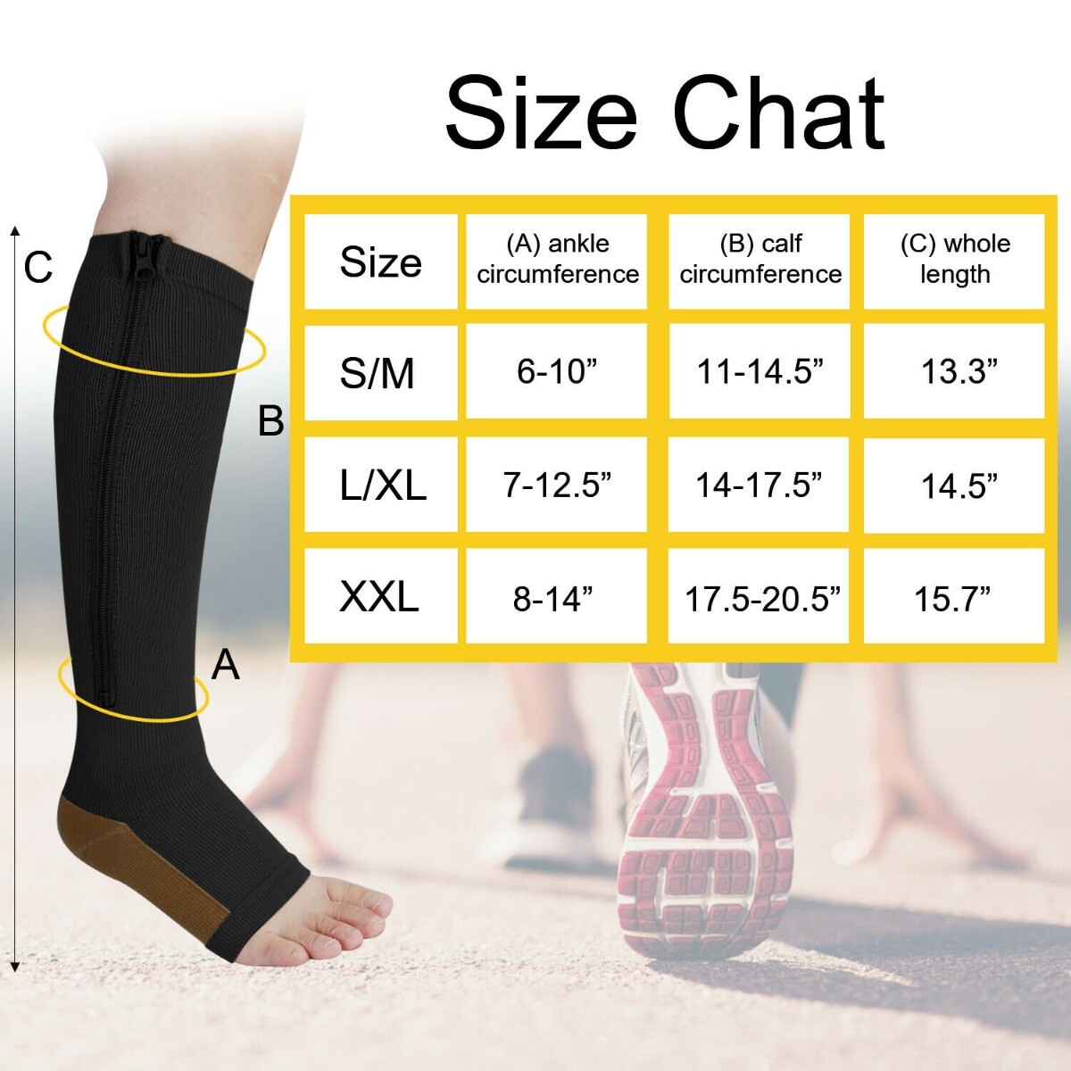 Compression Socks with Zipper Supports Leg Knee Stockings Zip Sox Open Toe US