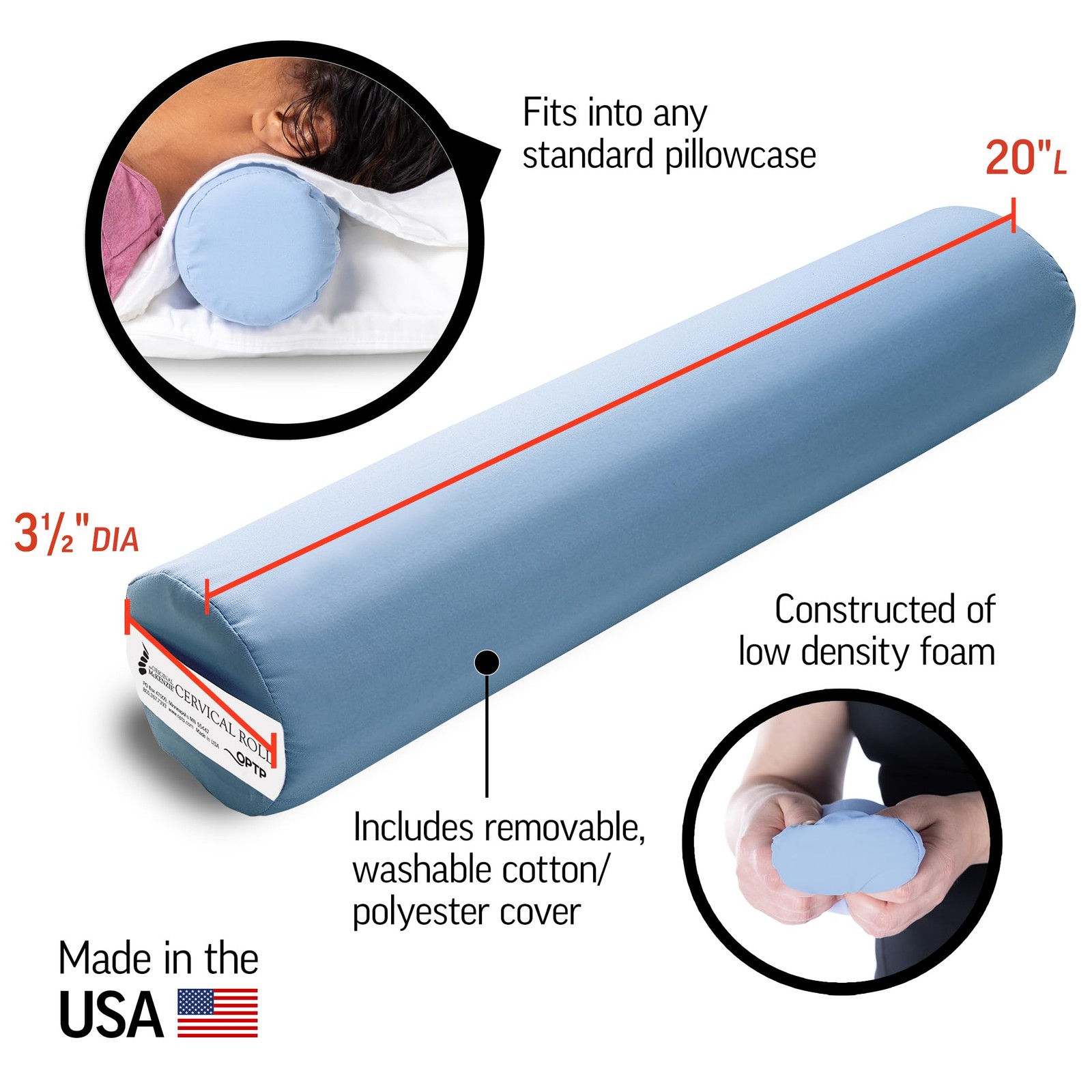 Optp The Original Mckenzie Cervical Roll 20 Neck Support Pillow For Sleep 54686
