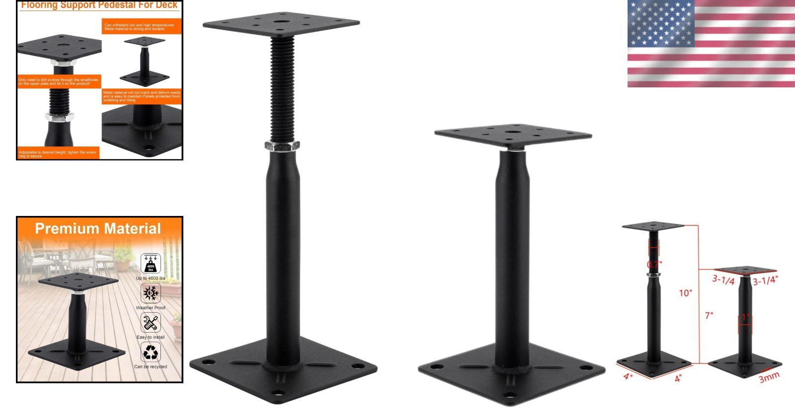 Heavy-Duty Adjustable Floor Support Jack — 7″ to 10″, Up to 4000 lbs