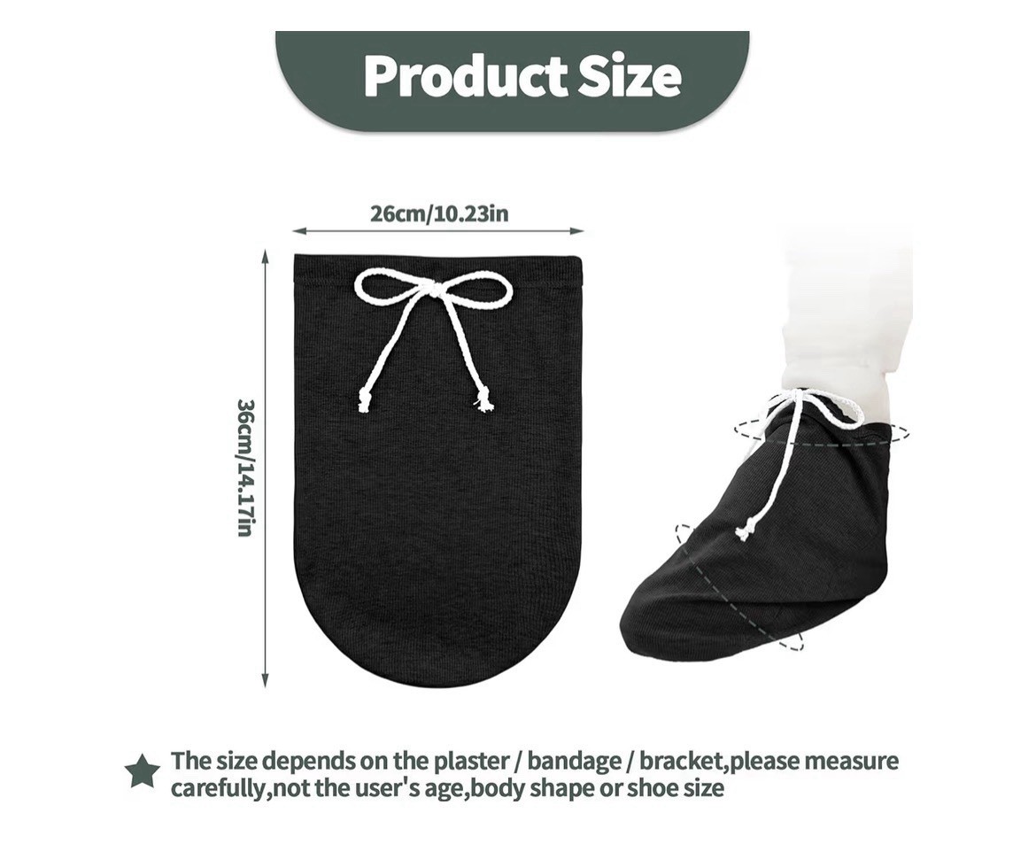 Black Cotton Drawstring Cast Protector Sock Foot 36x26cm Elastic Sleeve