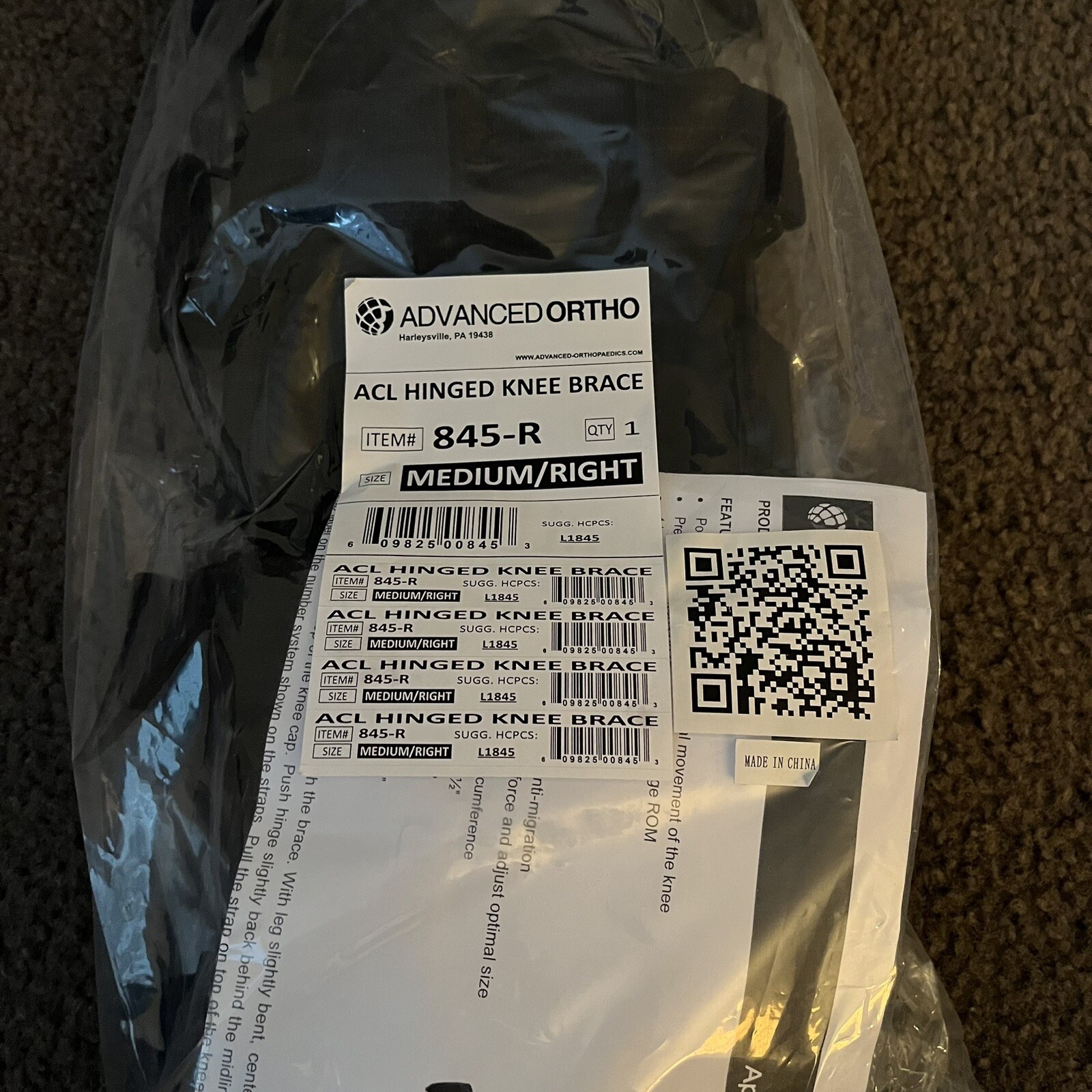 Advanced Ortho ACL Hinged Knee Brace Right Knee Medium 845-R