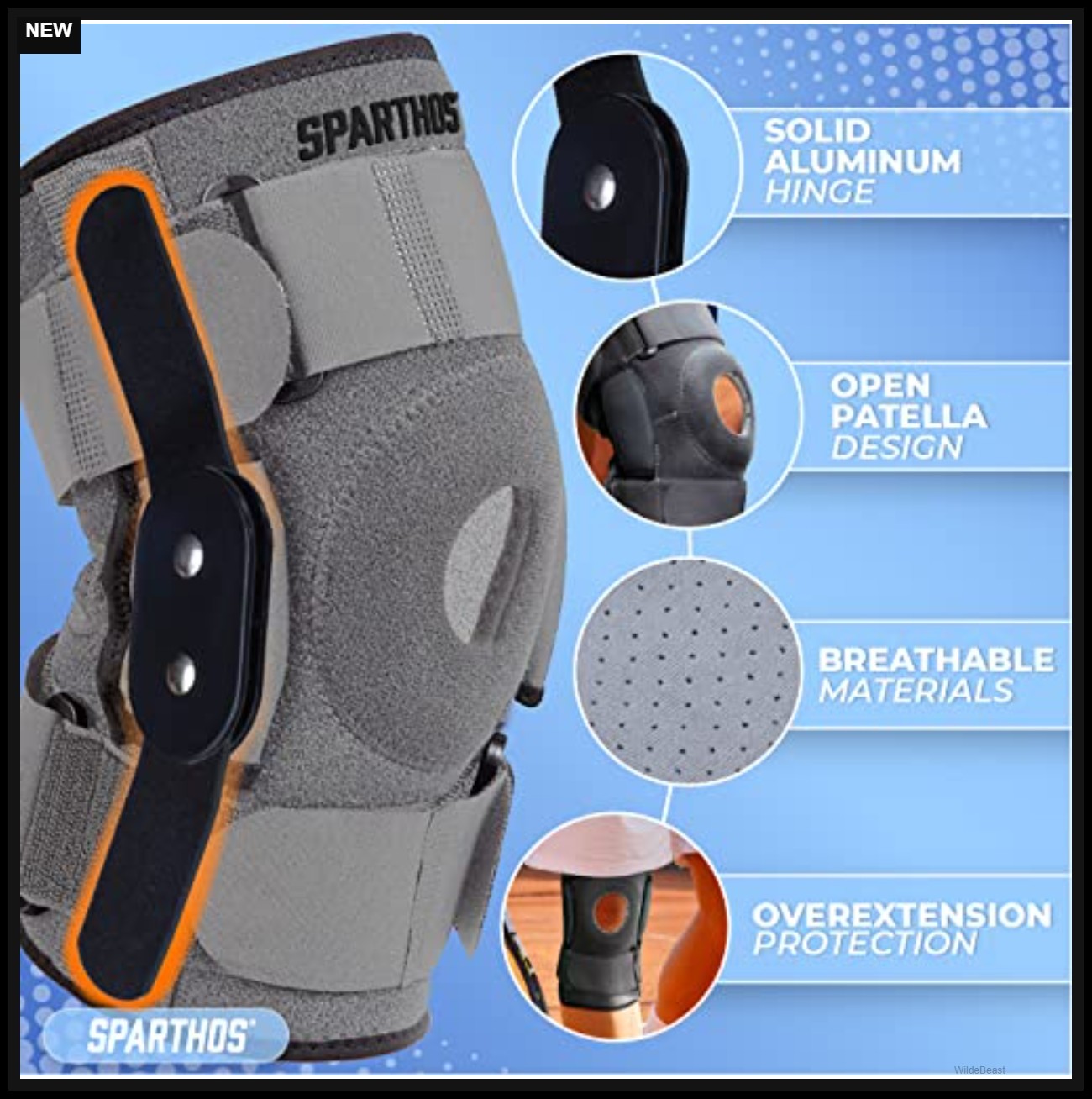 Knee Brace for Meniscus Tear Support Large Gray Black Adjustable Hinged Open