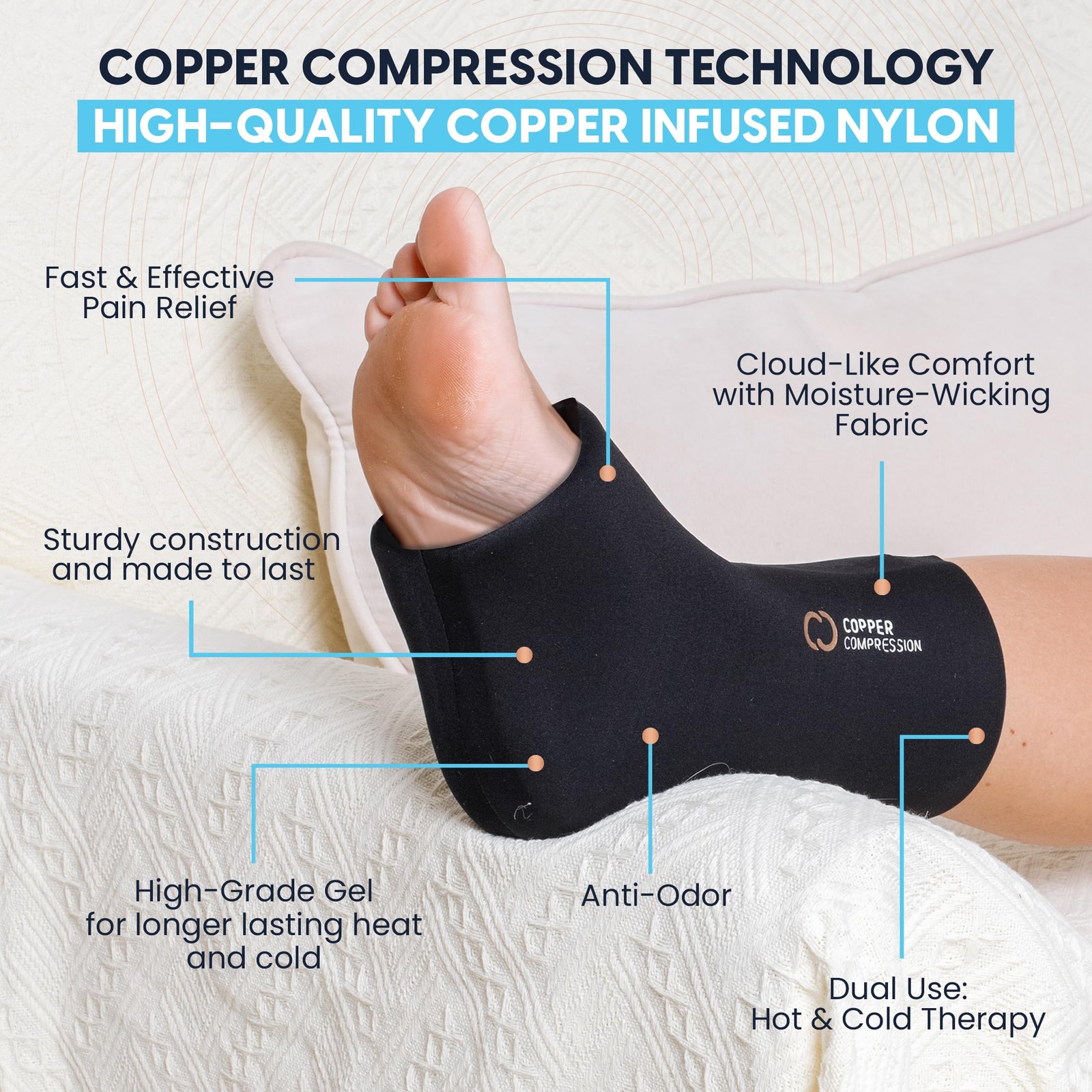 Copper Compression CopperFreeze Ankle Sleeve – Hot & Cold Therapy One Size