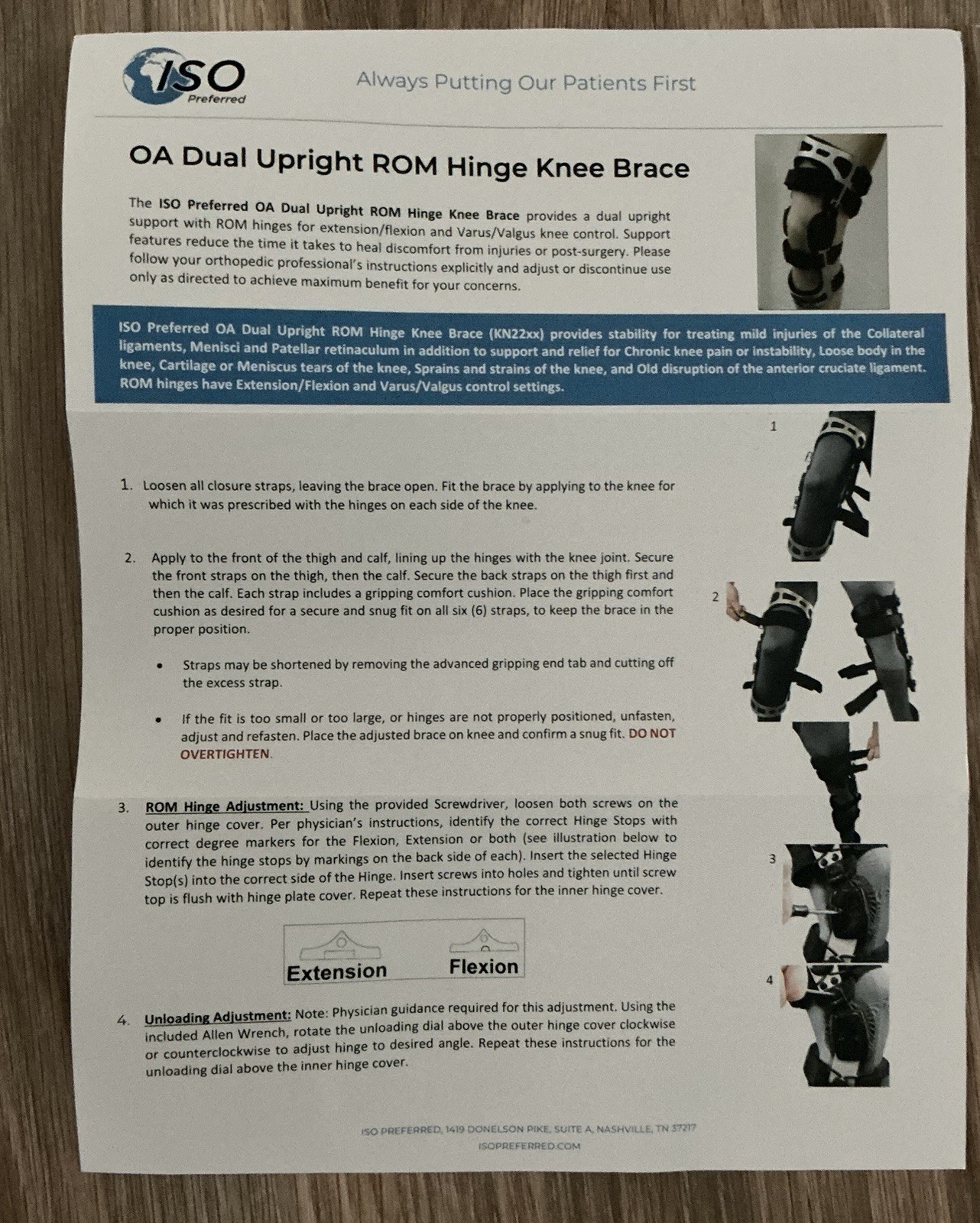 NEW – Left Knee Brace ROM Hinge -ISO Preferred OA Dual Upright- Large ISO-KN222L