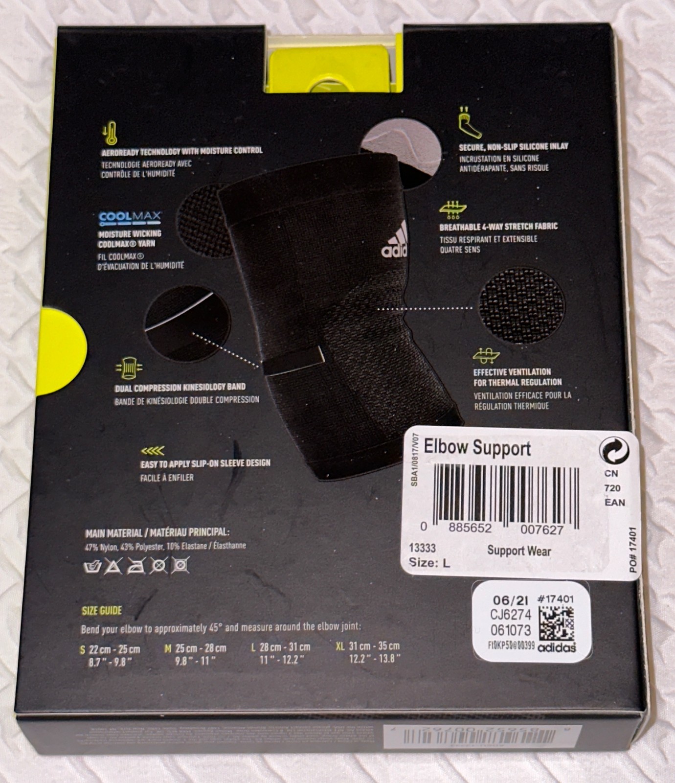 ADIDAS Performance Knit Black Elbow Support NEW Mens Unisex Sz L fits 11-12.2″