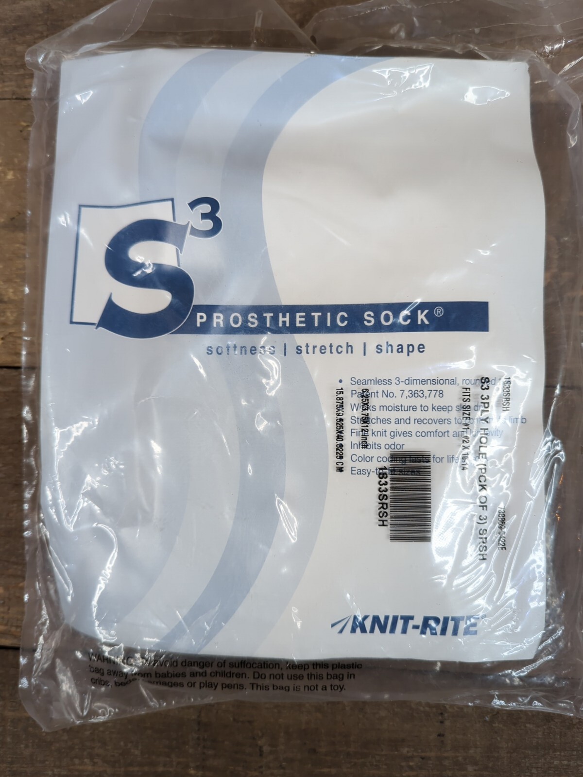 3 Pk Knit-Rite S3 Liner Prosthetic Sock Size #1 #2 Wide Short (10-14) – 3 ply