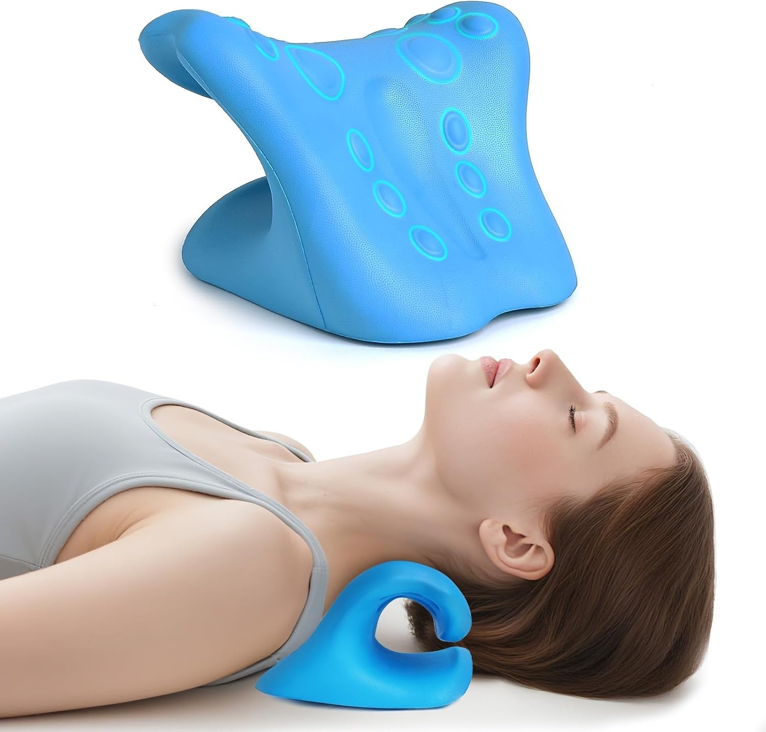 Neck Stretcher Cervical Traction Device 8.6 x 6.7 x 4.7 Inches Blue