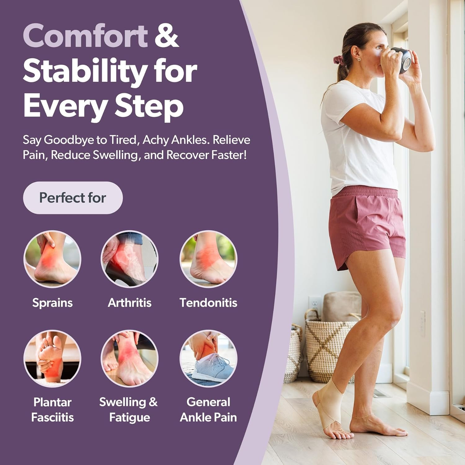 Elastic Ankle Support Brace – Lightweight Slip on Foot and Ankle Compression Sle