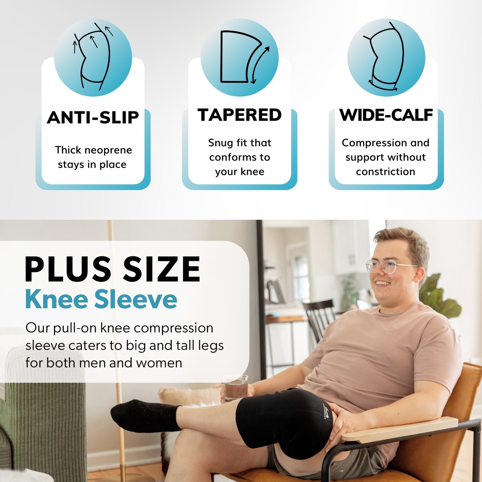 BraceAbility Plus Size Neoprene Knee Sleeve – Compression Support Brace for B…