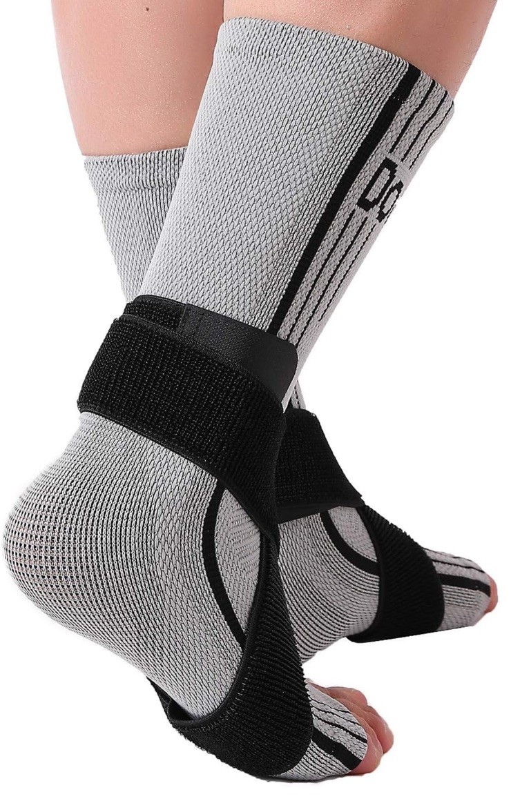 Doc Miller Ankle Compression Sleeves With Strap 1 Pair Plantar Fasciitis Gray, L