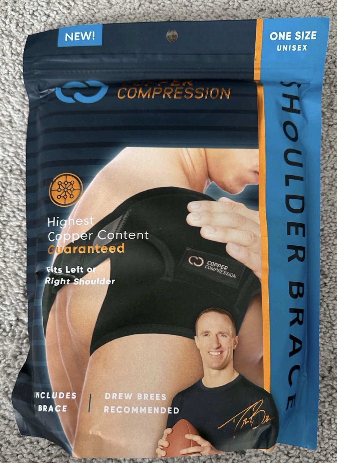 COPPER COMPRESSION Shoulder Brace Fits Left or Right Shoulder One Size NEW