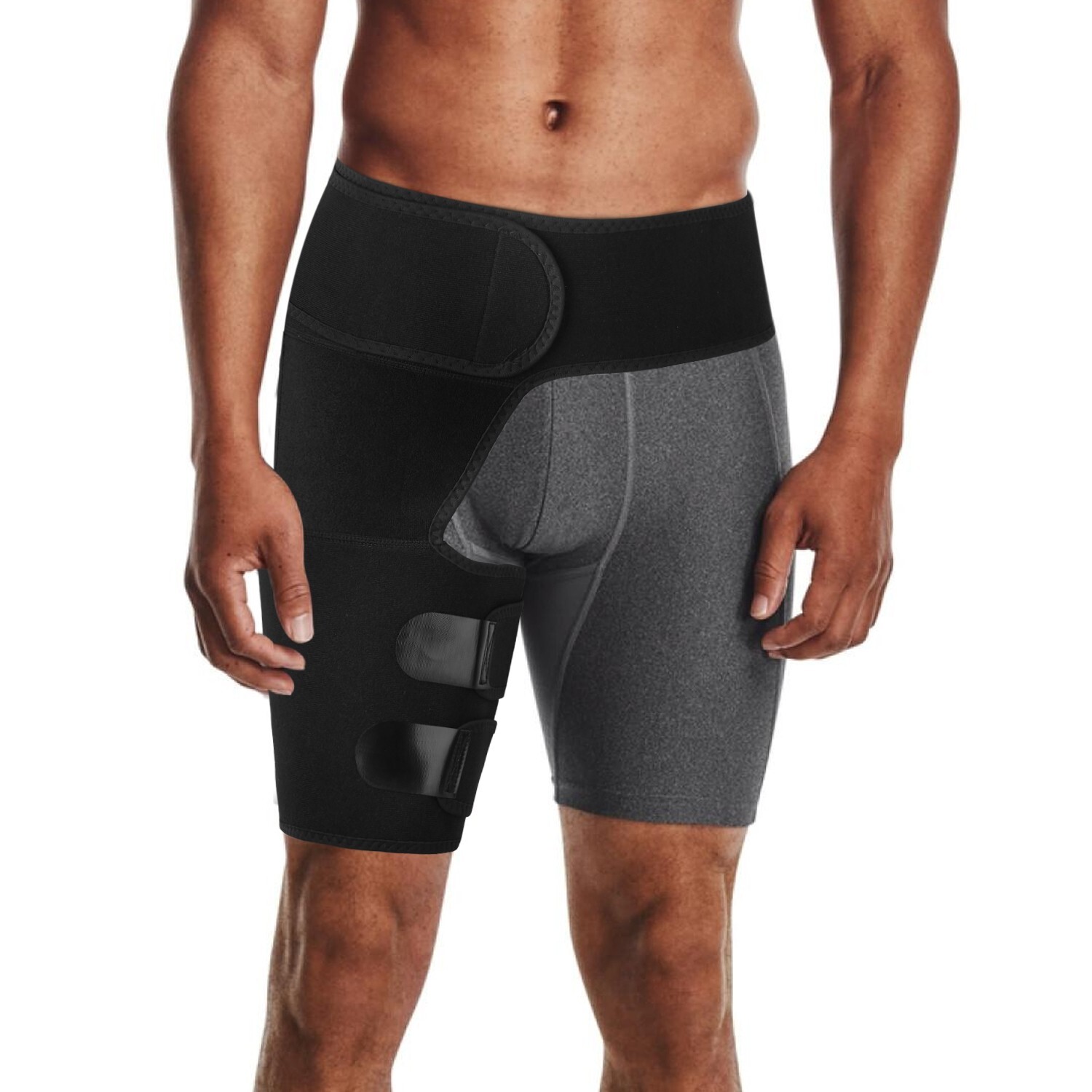Unisex 2-in-1 Hip & Thigh Support Belt Anti-Muscle Strain Fitness Leg Belt:Black