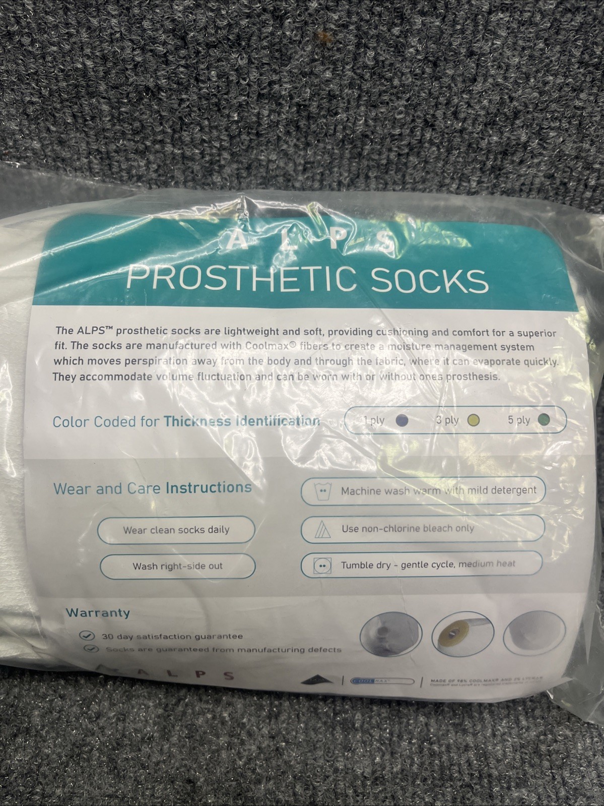 ALPS Prosthetic Coolmax Sock Medium Short w/ Hole KCM 10-HR Bundle