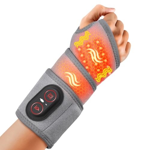 GRAY – DEMOCE CORDLESS HEATED WRIST BRACE WITH RED LIGHT THERAPY, WRIST MASSAGER