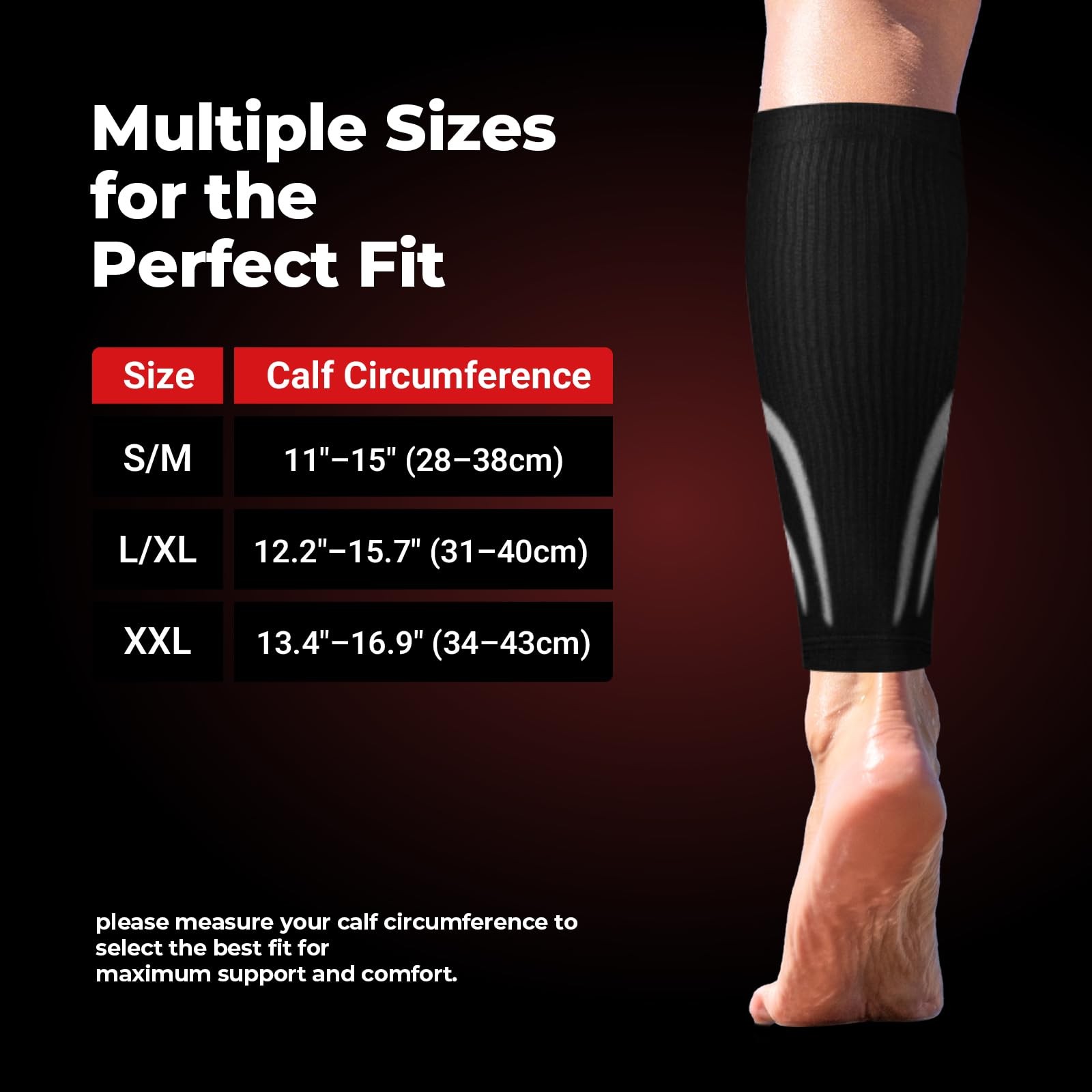 BraceBull Calf Compression XXL (Calf Circumference 13.4″-16.9″), Black