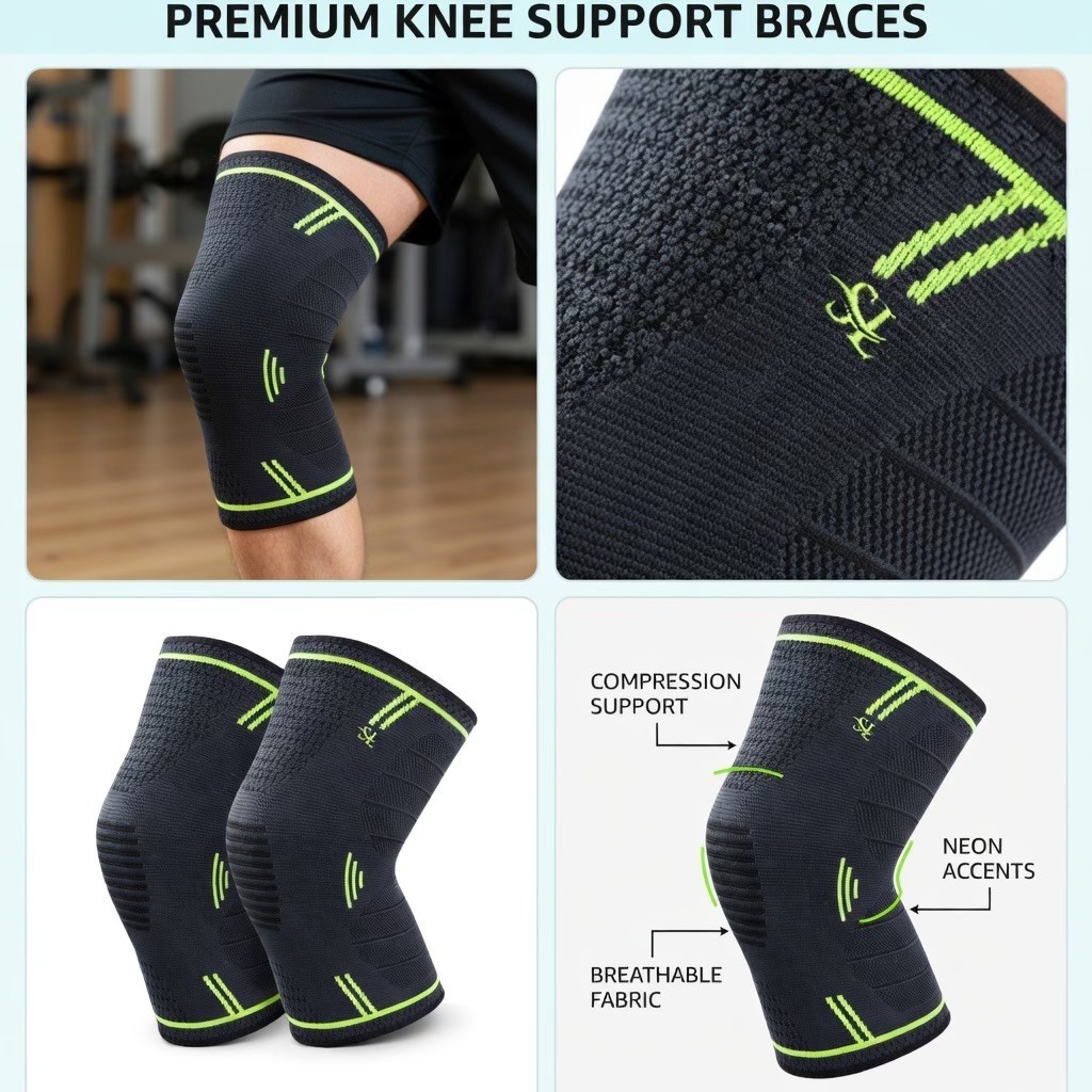2 Pack Knee Brace Compression Sleeves for Women & Men (Green – Large)