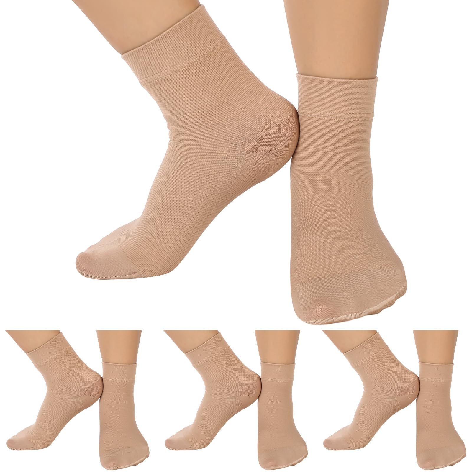 Shinymoon 4 Pairs Ankle Compression Socks 20-30 mmHg Closed S/M, Nude Color
