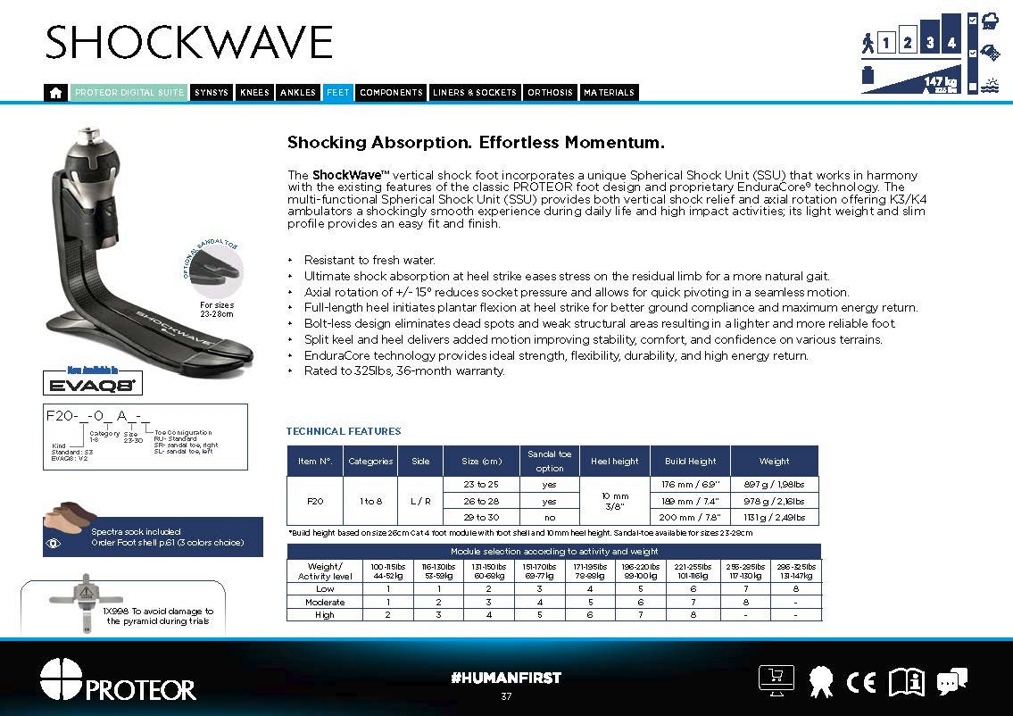 Freedom Shockwave Prosthetic Foot Size 24 Category 2
