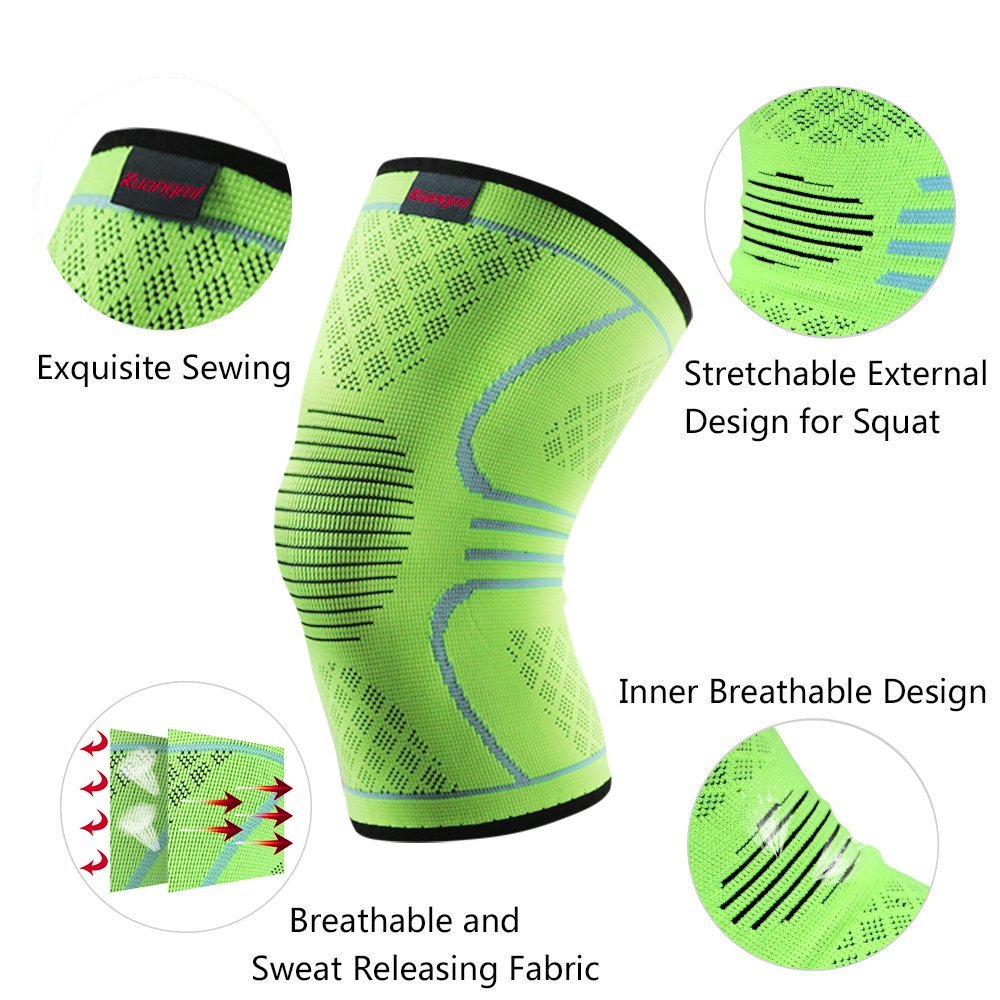 1PC Kuangmi Knee Sleeve Compression Brace Breathable Sports Support Green
