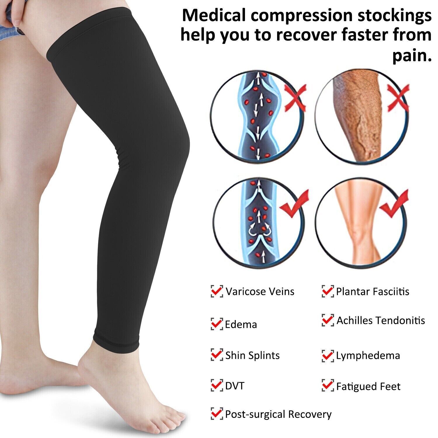 High Compression Knee Sleeves with Anti-Slip Silicone for Sports, Running, Gym