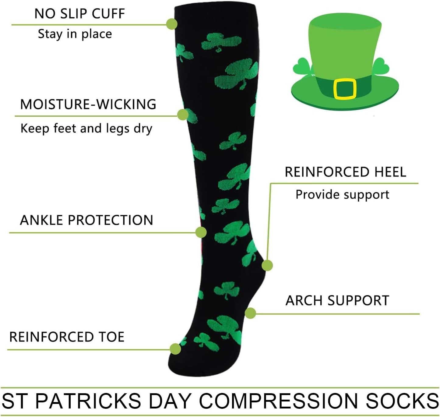 Festive Shamrock Knee-High Compression Socks for Active Women | Daily Comfort