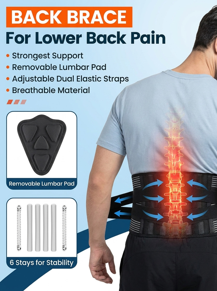 Premium Lower Back Support Brace Belt Lumbar Pad Pain Relief Posture Corrector