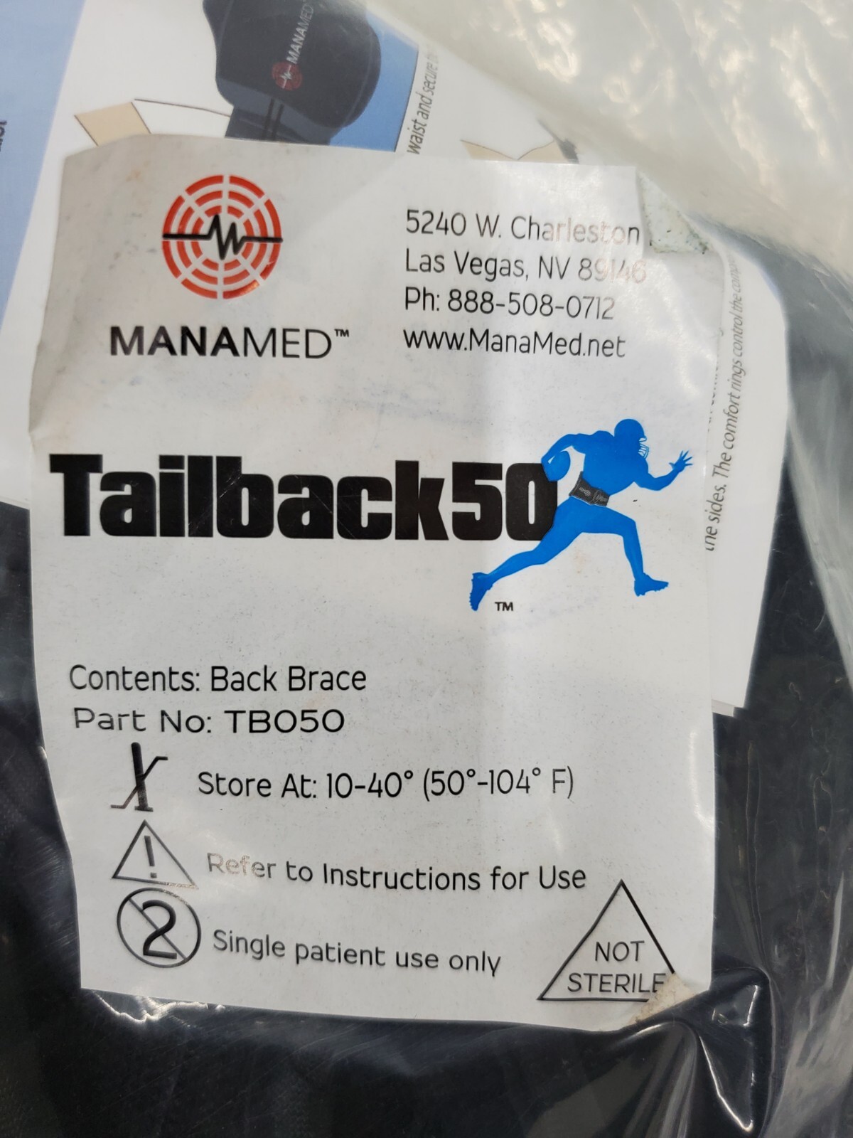 MANAMED TB050 TAILBACK50 BACK BRACE (131434-1 JO BY119)