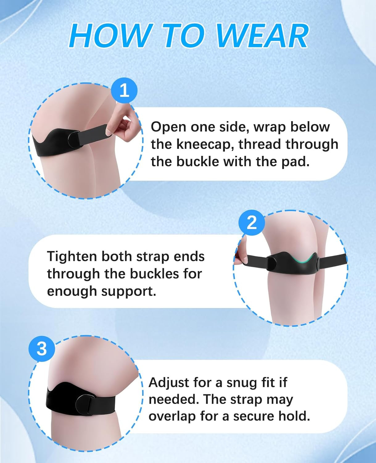 Silicone Patellar Tendon Support Strap 2 Pack, Adjustable Patella Bands for K…
