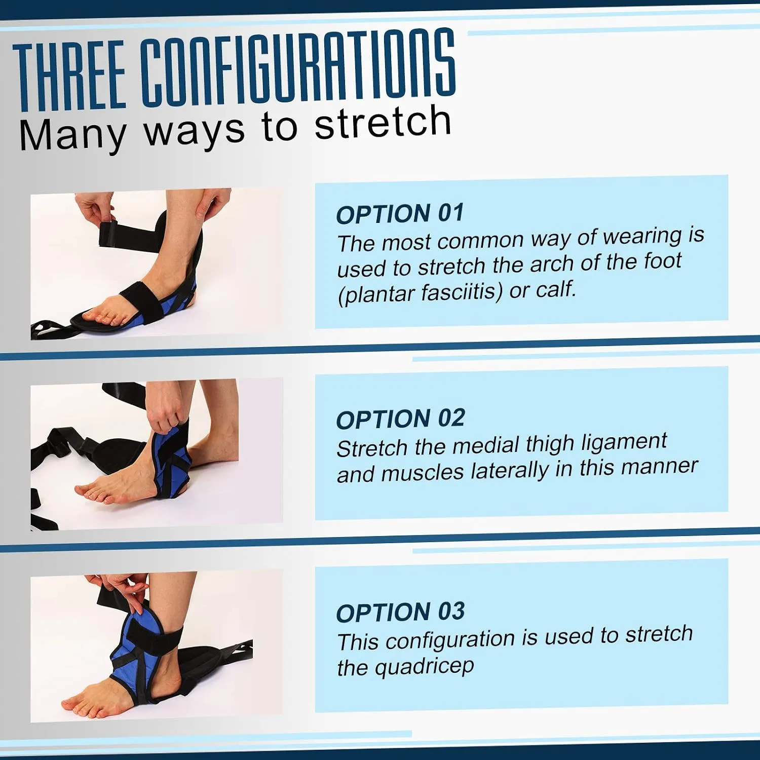 Foot and Calf Stretcher Strap for Plantar Fasciitis Achilles Tendonitis Blue