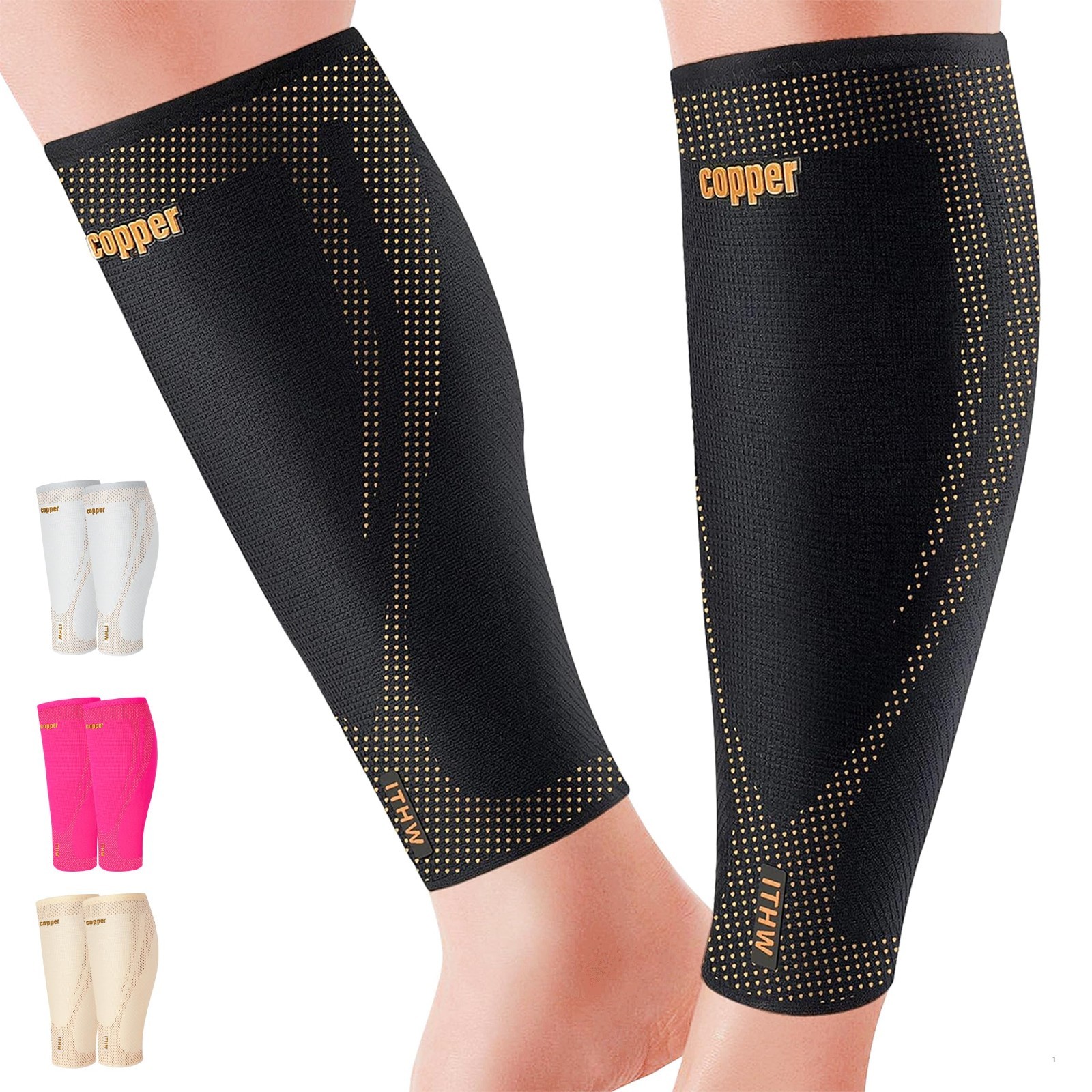 High Stretch Copper Calf Compression Sleeves for Runners & Travel | Anti-Slip, B