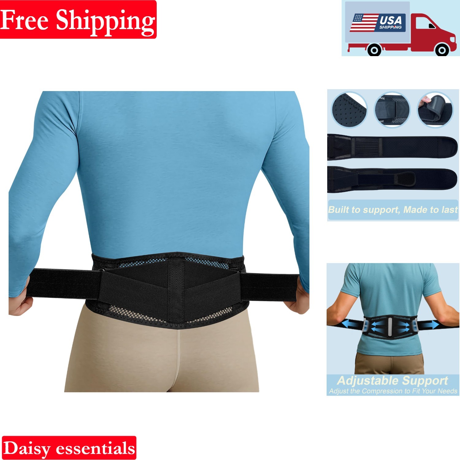 Lightweight Breathable Back Brace for Lower Back Pain Relief Lumbar Support B…