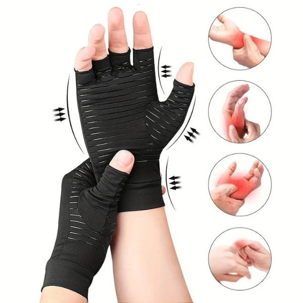 Copper Compression Gloves Anti Arthritis Fingerless Hand Support Pain Relief US