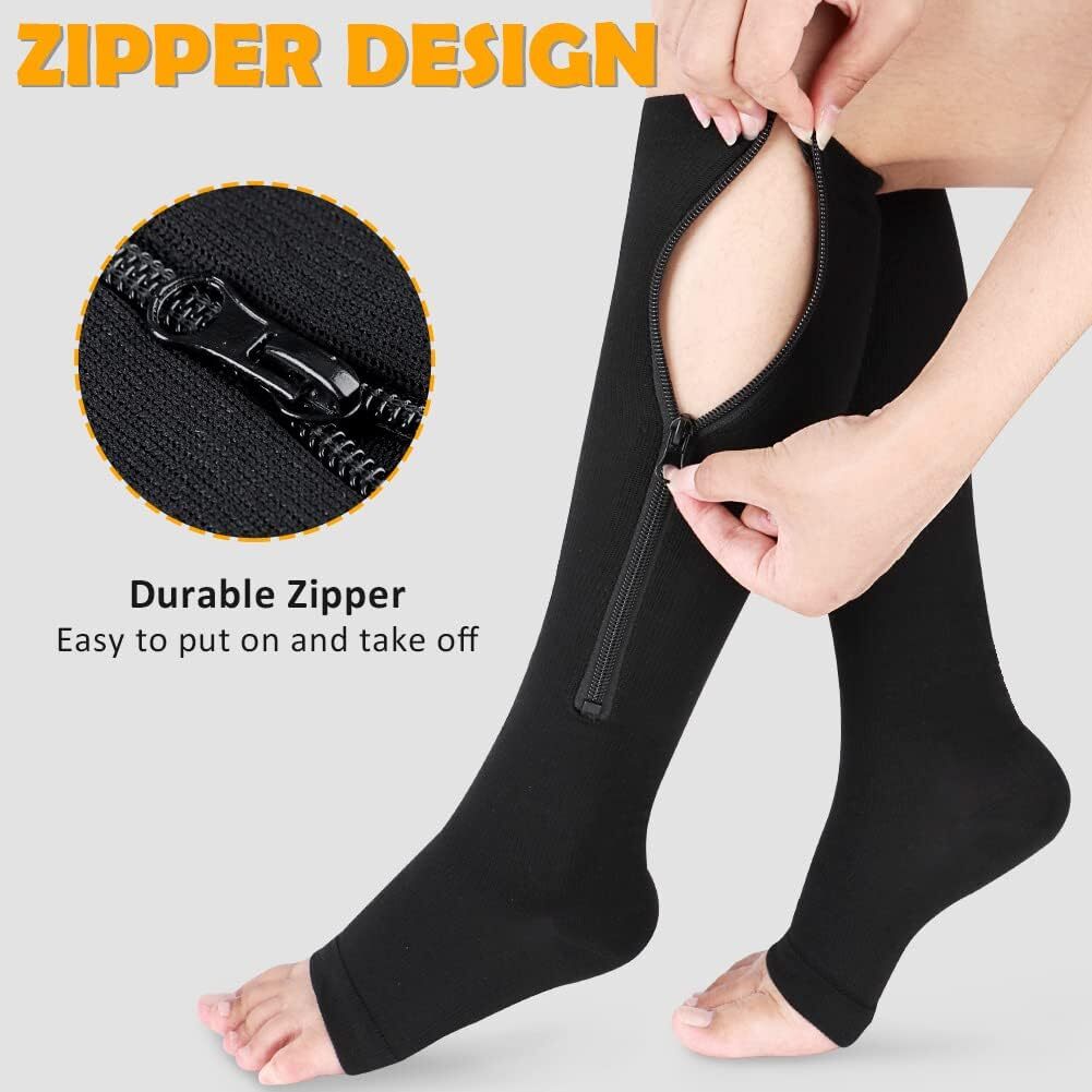 Zipper Compression Socks Support Graduated Stockings 20-30mmHg for Men Women