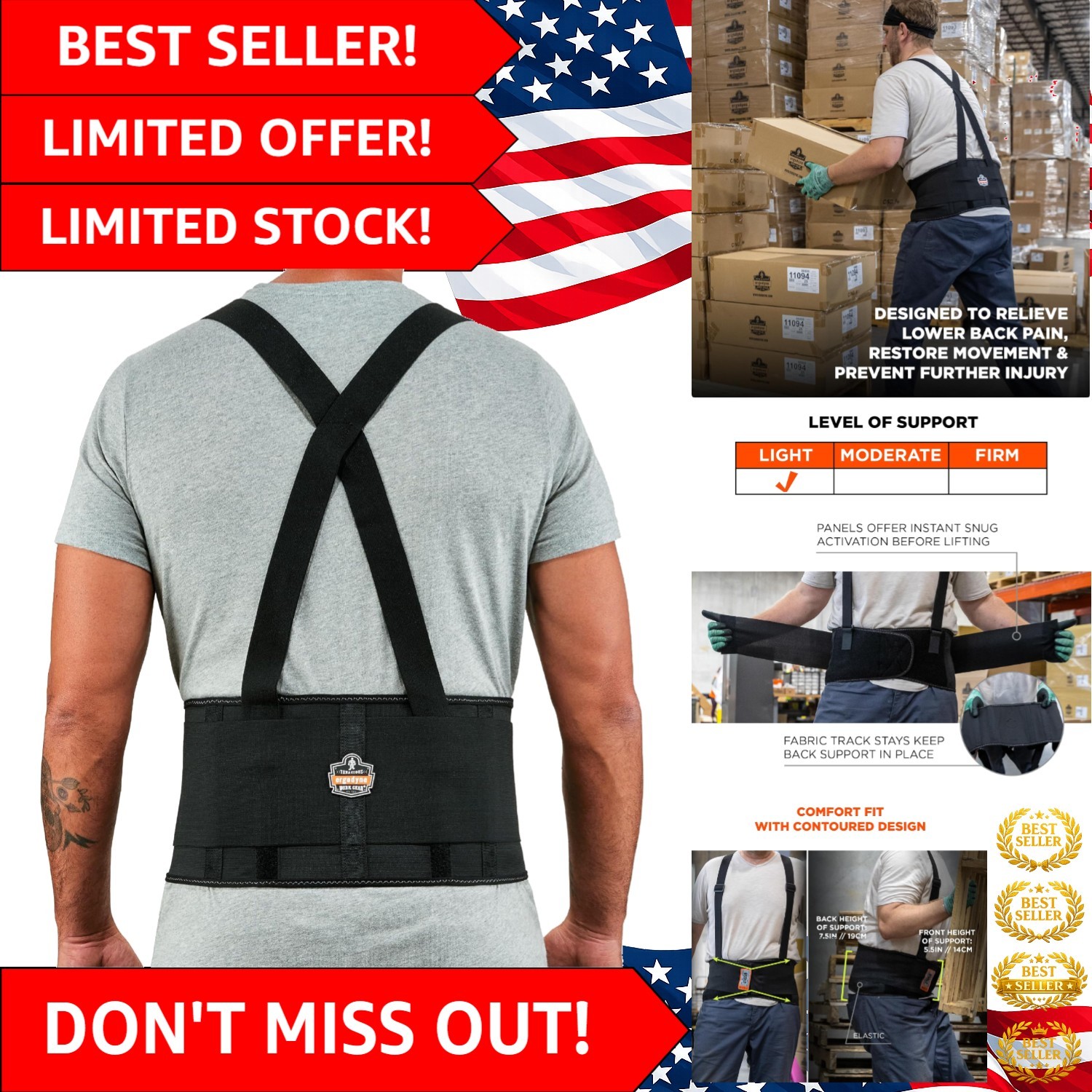 XL ProFlex Back Support Belt – Durable Elastic with Easy Hook & Loop Closure