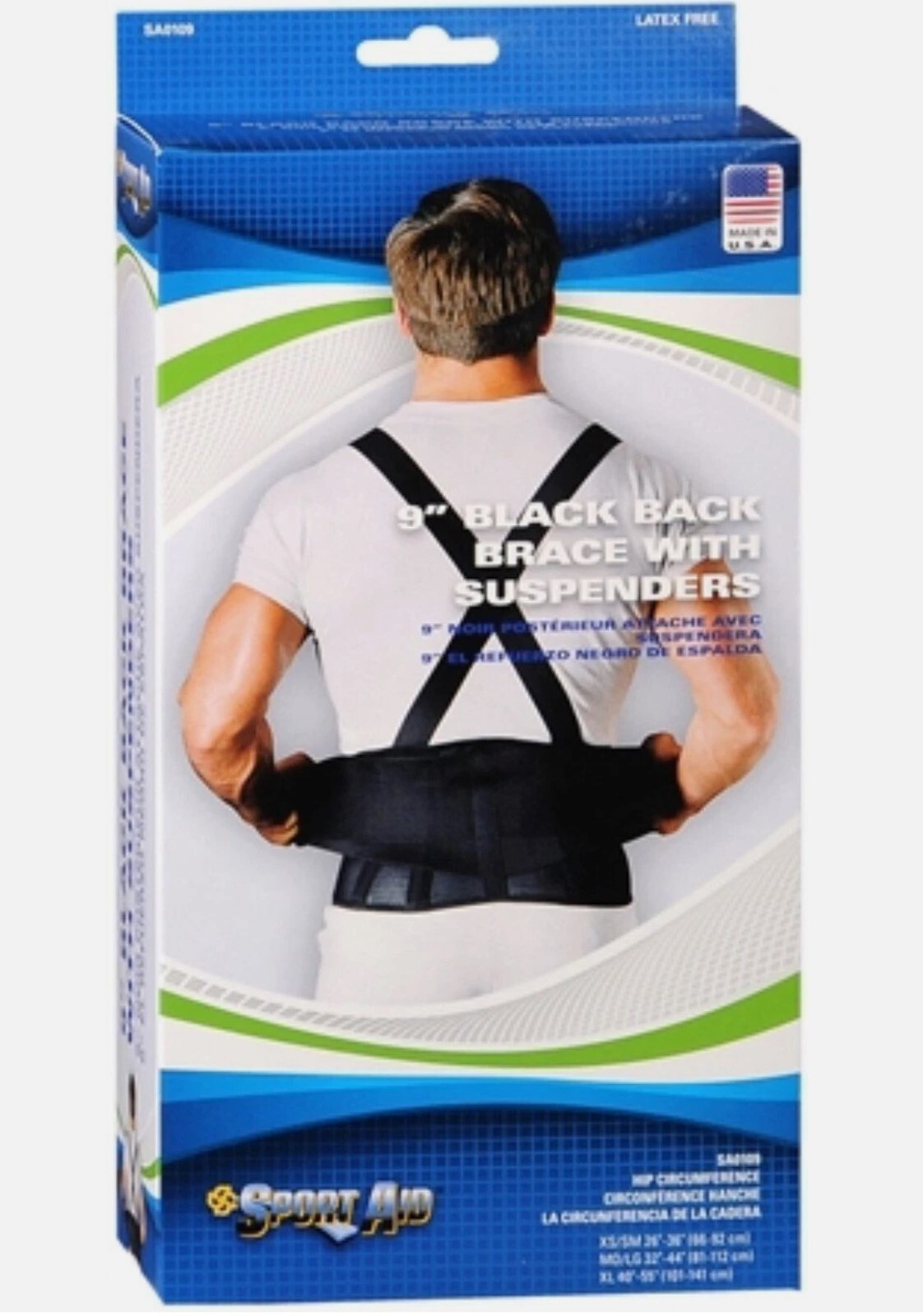Sport Aid 9″ Black Back Brace w/Suspenders X-Large
