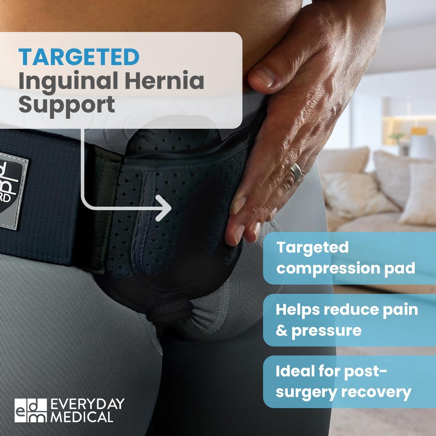 Medical Inguinal Hernia Support Belt for Men I Fits Left or Right Side