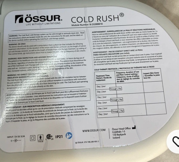 B-232000012 Cold RushTherapy Machine IncludesPads as shown in the pictures
