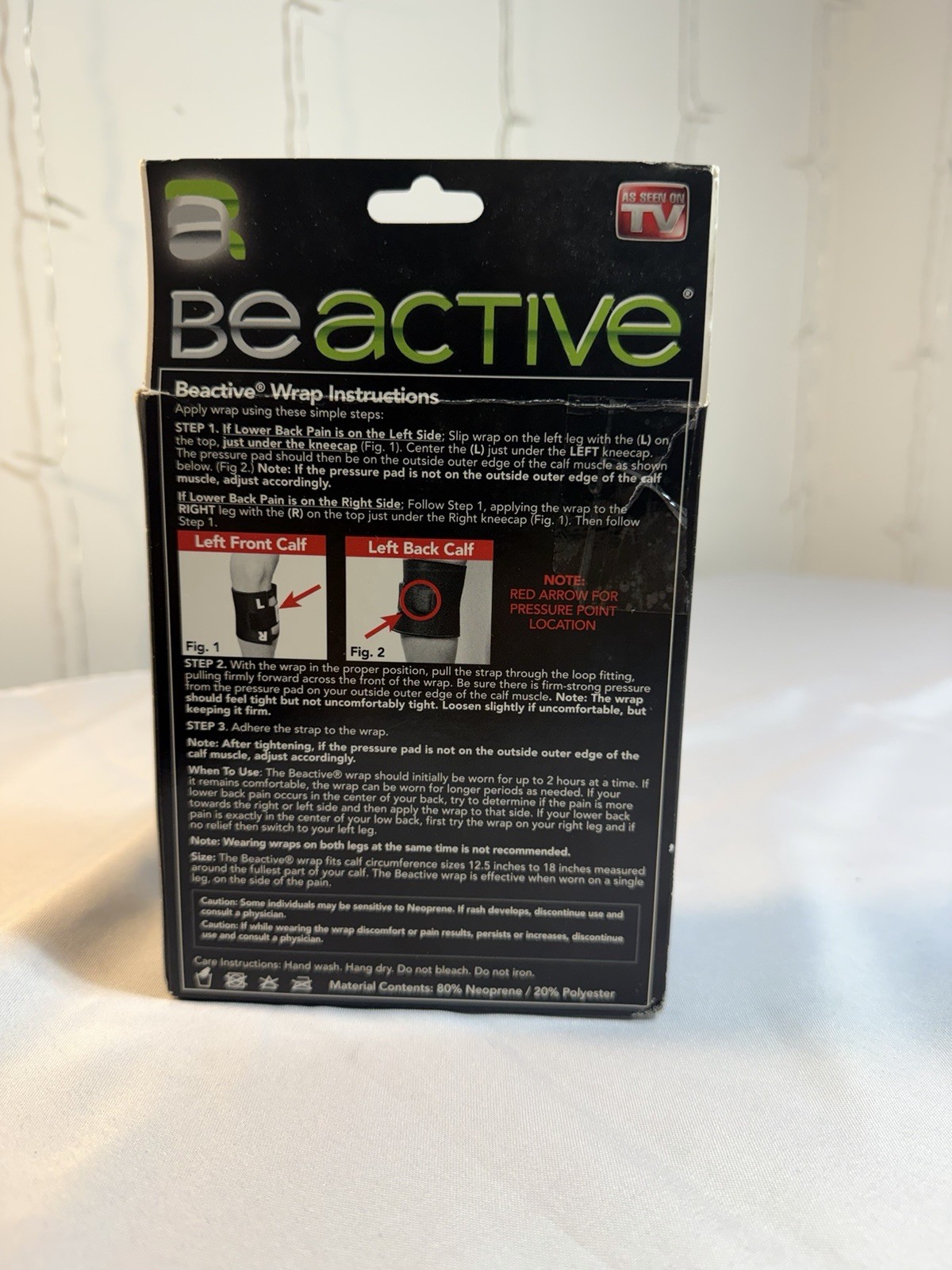 BeActive Back Pain Relief Calf Wrap One Size Fits All Unisex As Seen On TV