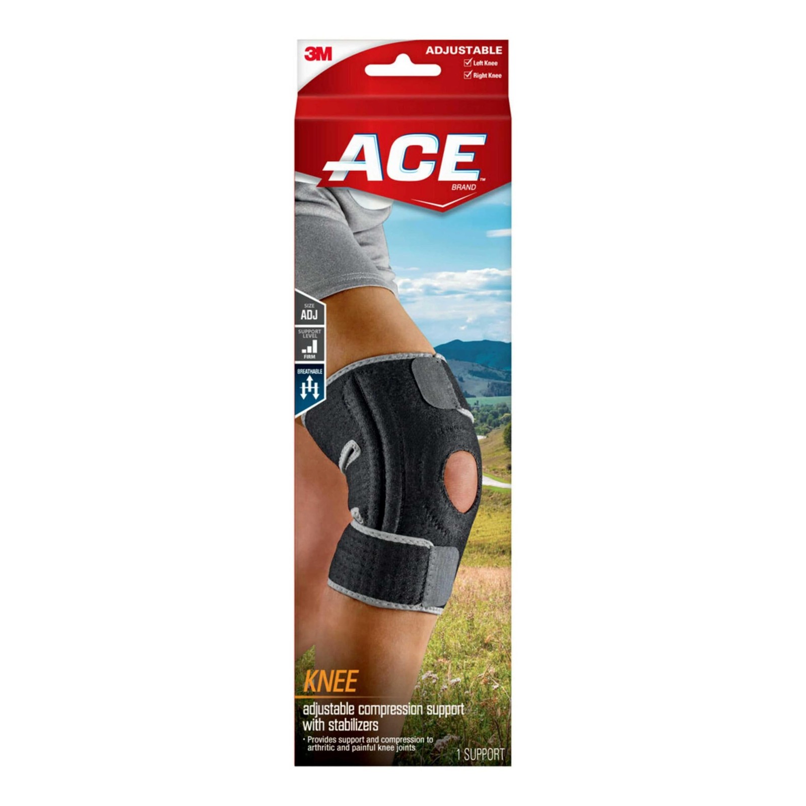 ACE Brand Adjustable Knee Brace with Side Stabilizers Adjustable, Black