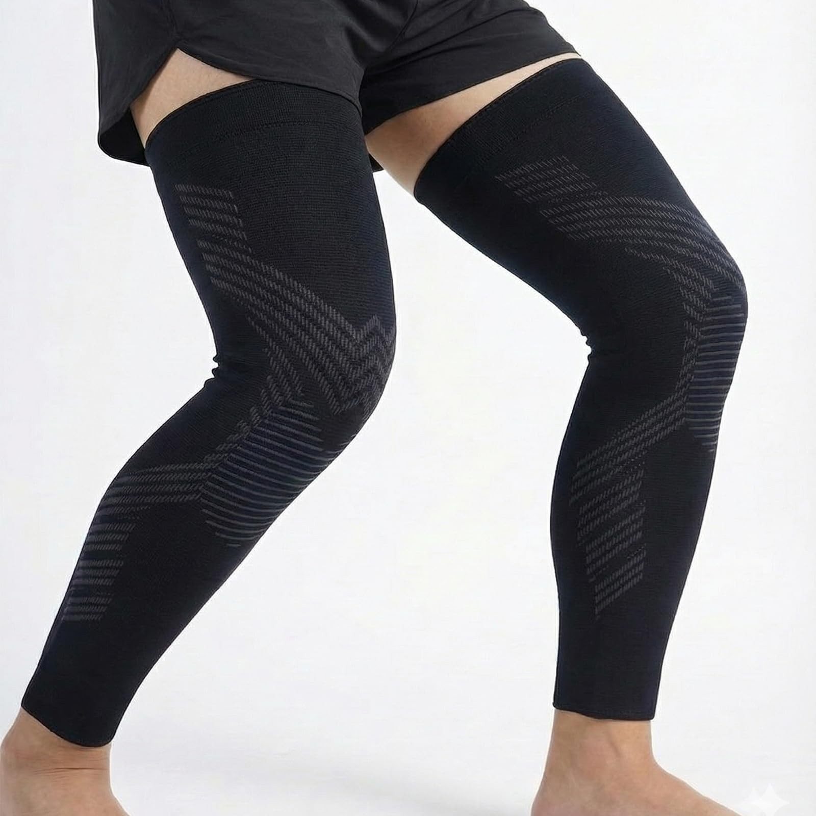 2 PCS 3XL Black Full Leg Compression Sleeves Long Knee Brace Support Sports