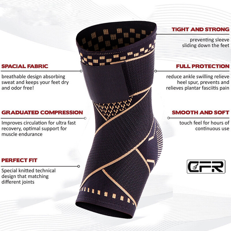 Copper Ankle Brace Support Compression Sleeve Relief Plantar Fasciitis Foot Wrap