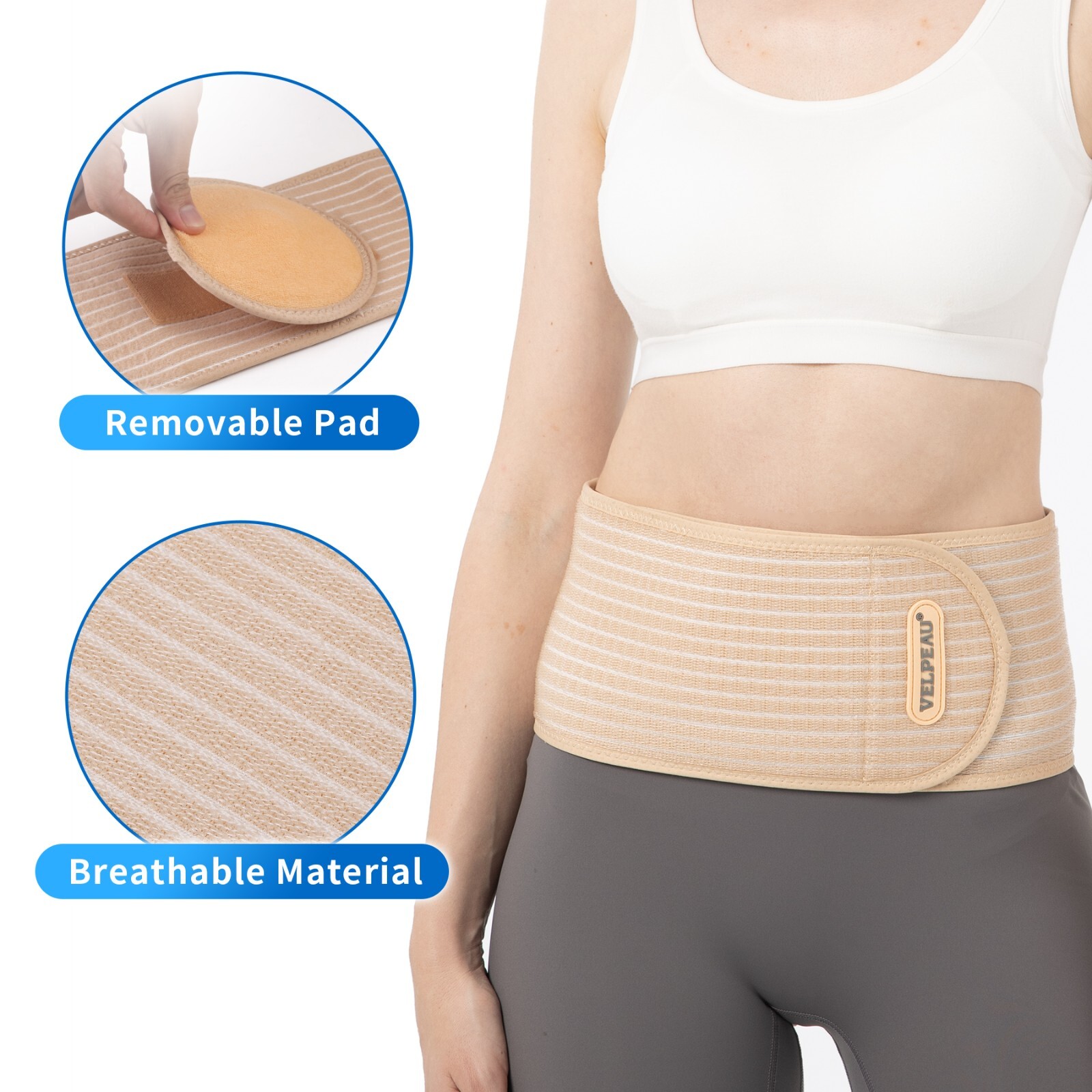VELPEAU Umbilical Navel Hernia Belt with Ventilation Holes Compression Pad