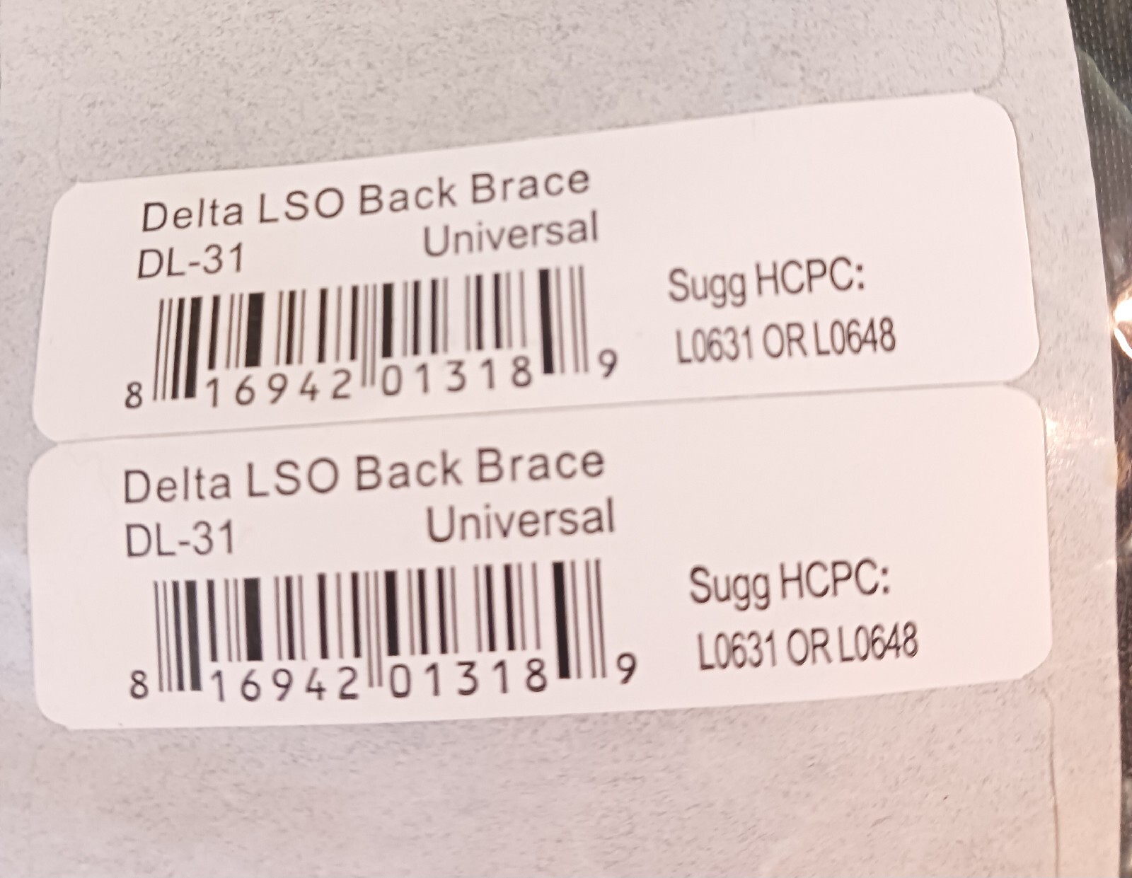 Delta Back Brace LSO DL-31 Universal One Size Fits Most NEVER WORN. No Box