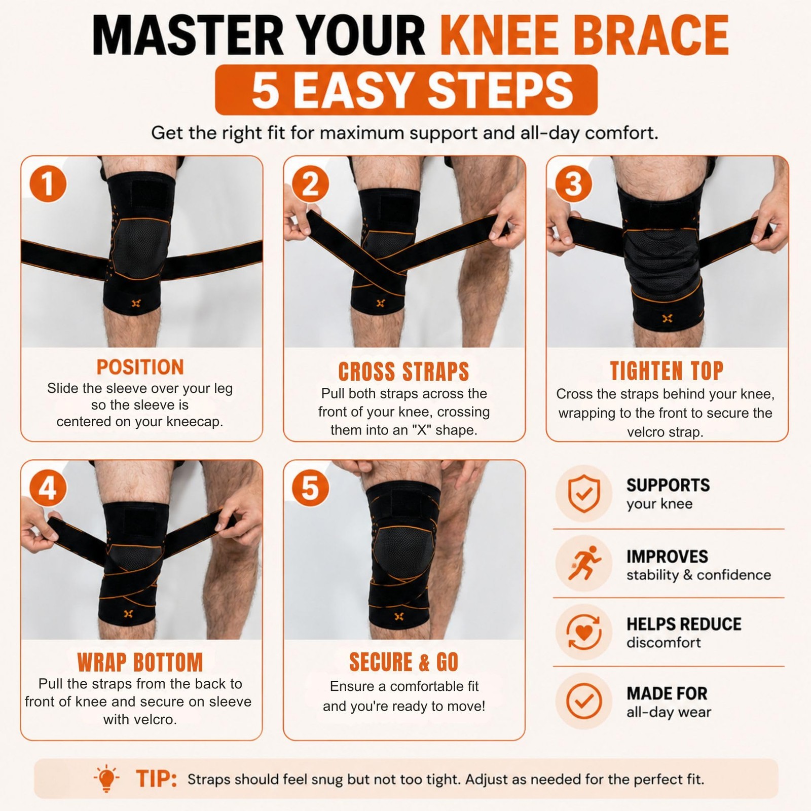 Copperjoint Knee Sleeve Straps For Women Men Adjustable Targeted Knee Support