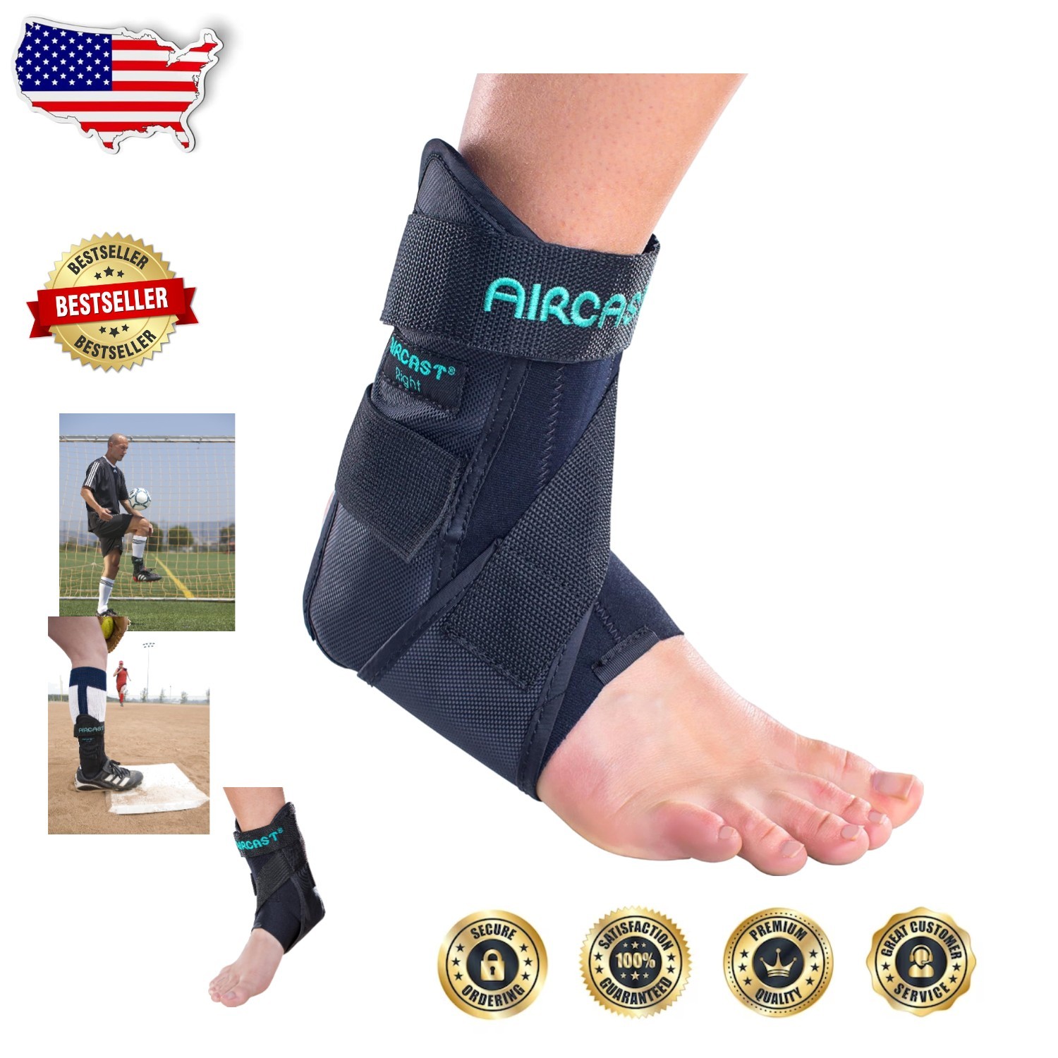AirSport Ankle Brace Large Right – Air Cell Support, Semi-Rigid Shell, ATF Strap
